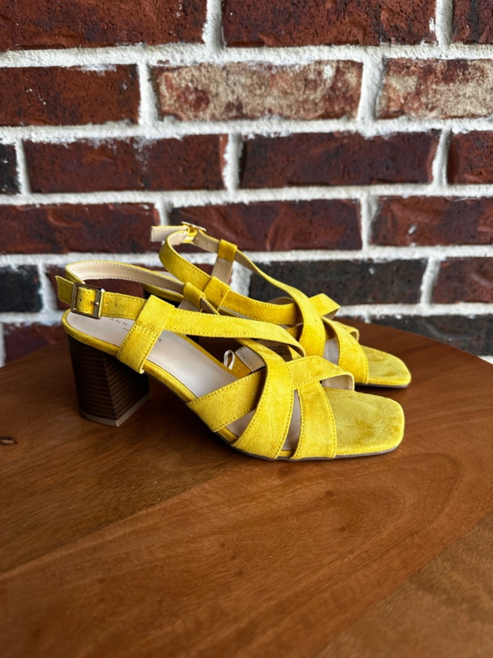 Ann Taylor Factory Yellow Suede Strappy Block Heel Sandals